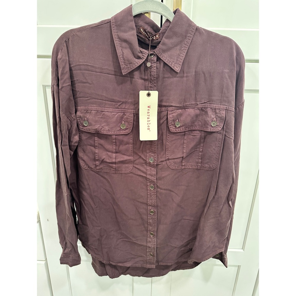XCVI Wearables Plum Purple Rayon Lyocell Utility Button Down Shirt NWT Medium